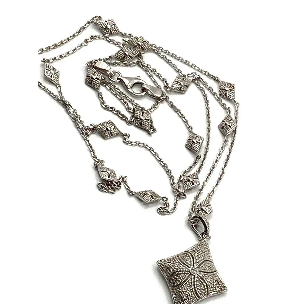Diamonds Sterling Silver Puffy Necklace Enhancer Pendant 34